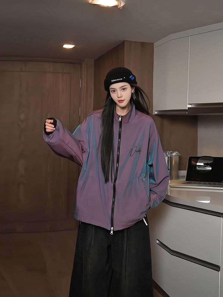 Unisex Retro Reversible Color Print Windbreaker Jacket 