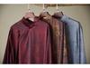 Chinese Silk Satin Dragon Print Long Shirt with Pan Kou Buttons - Purple Performance Robe
