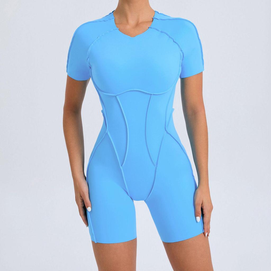 Patchwork Hollow-Back Sports Jumpsuit - Women's Tight One-Piece Fitness Outfit