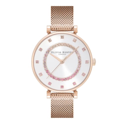 Authorized Retailer: OLIVIA BURTON Women's Watch, Belgrave 32mm, Tea Bar, White & Carnation, Gold Mesh, Ob24000006