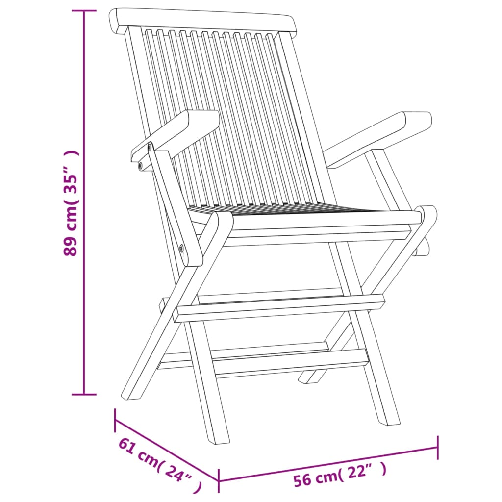 Garden Chairs 2 pcs Folding Grey 56x61x89 cm Solid Teak Wood