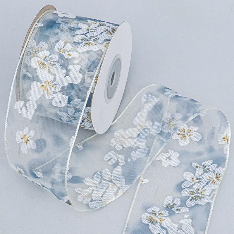 

Односторонняя цветочная лента из прозрачной пряжи с золотым краем, ручная работа, бант, аксессуары для волос, одежда, головные уборы, цветы, галстуки, поделки, изготовление лент 5cm*10 Yards