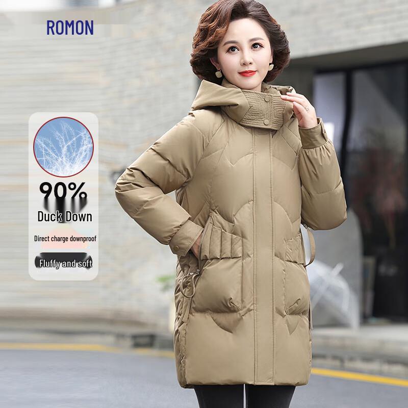 ROMON Women's Hooded Mid-Length 90% Duck Down Winter Coat