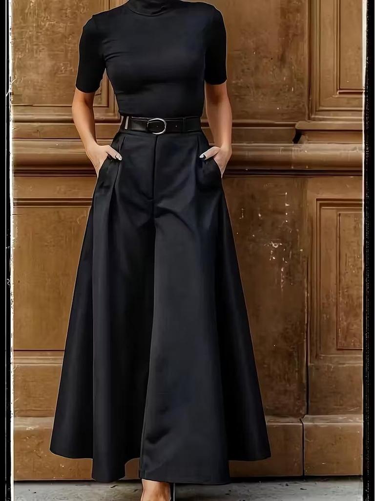 Women's High-Waisted Drapey Cotton Linen Culottes - Artistic Wide-Leg Cropped Pants for Spring/Autumn 2024