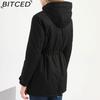 BITCED Autumn/Winter Women's Cotton Coat Solid-Colour Hooded Parka Thick Cotton Coat with Fleece Lining