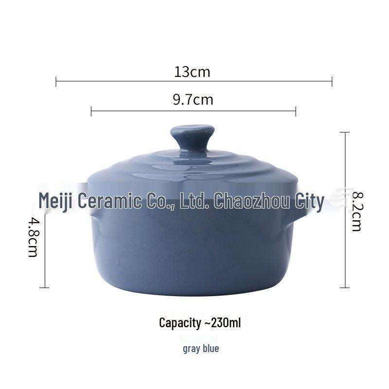 Gradient Ceramic Underglaze Stew Pot with Lid - Double Ear Bowl for Soup, Stews, or Steamed Eggs