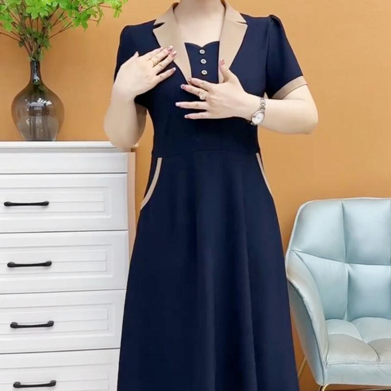 YYFS Women's Fashion Summer Spring Solid Color Print Short Sleeve POLO Neck High Waist Casual Dresses