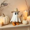 Weiße Geisterdekoration Halloween Cowboy-Statue, Gruselige Harzfigurine, Westliche Tischdekoration Skulptur mit Stiefel und Hut für Kaminsims, Etagen