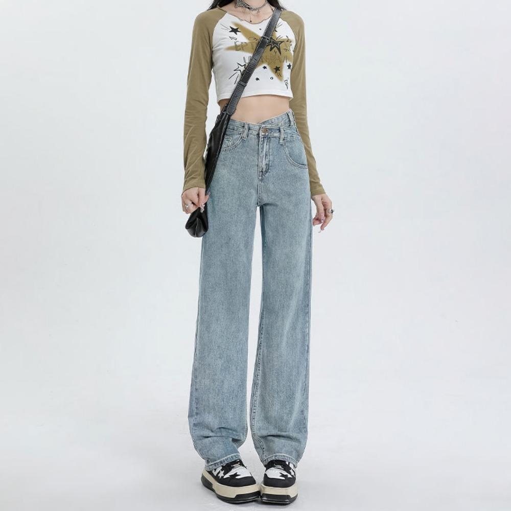 

Irregular design sense high waist wide legs retro jeans women s 2025 spring and summer loose versatile floor pants 2XL светло-синий