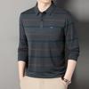 Spring And Autumn High-End Business Casual Polo Shirt For Middle-Aged Men Turn-Down Collar Long Sleeve Striped Versatile T-Shirt For Men