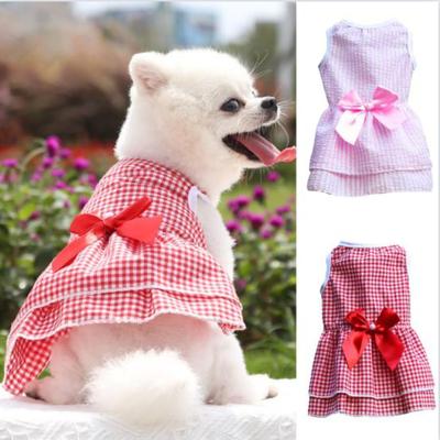Plaid-Druck-Schleife-Knoten-Dekor-Bekleidung, zweibeiniges Hundekostüm, Rockkleid für Sommer-Haustierkleidung