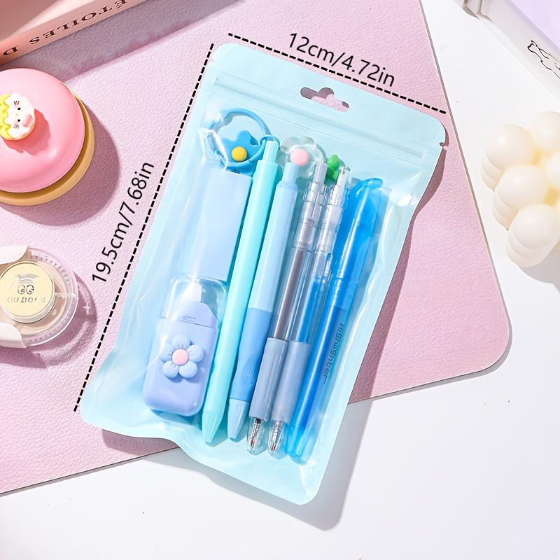 8Pcs Stationery Set with Pencils, Ballpoint Pens, Erasers and Pendants. 5 Styles Optional for Writing and Decorating.