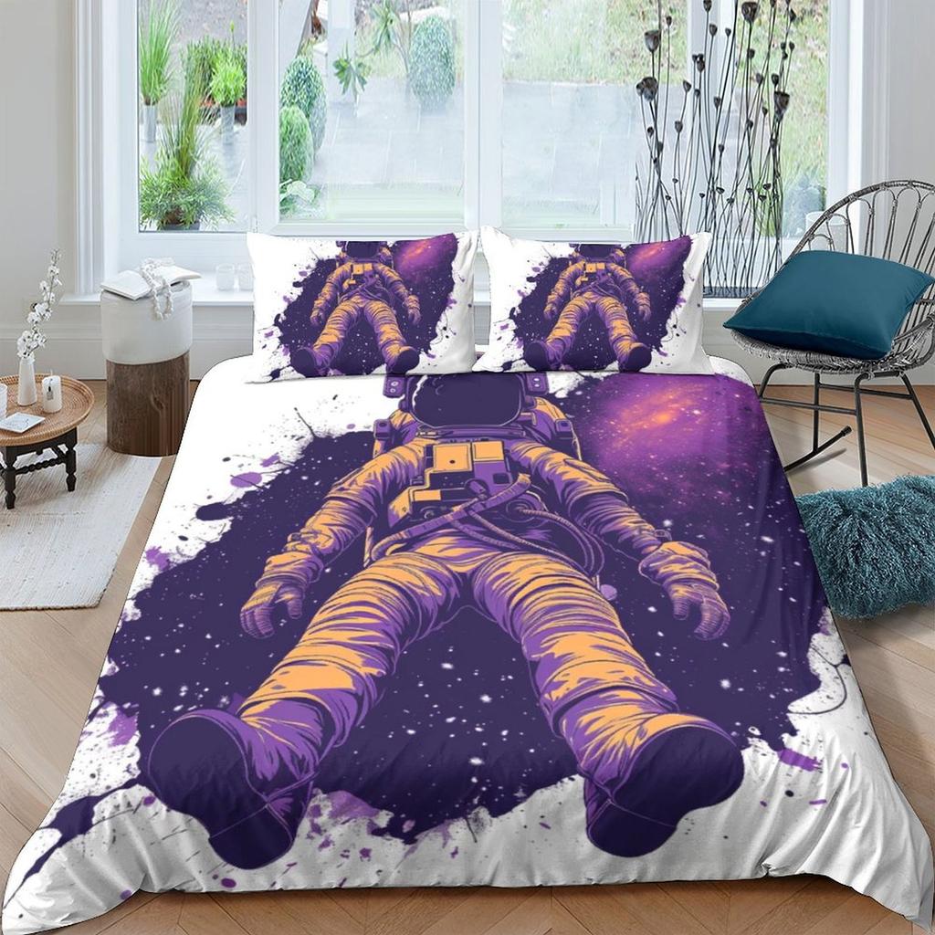 Cartoon Astronaut 3D Printed Polyester Pillowcase Quilt Cover Two Or Three-Piece Set Can Be