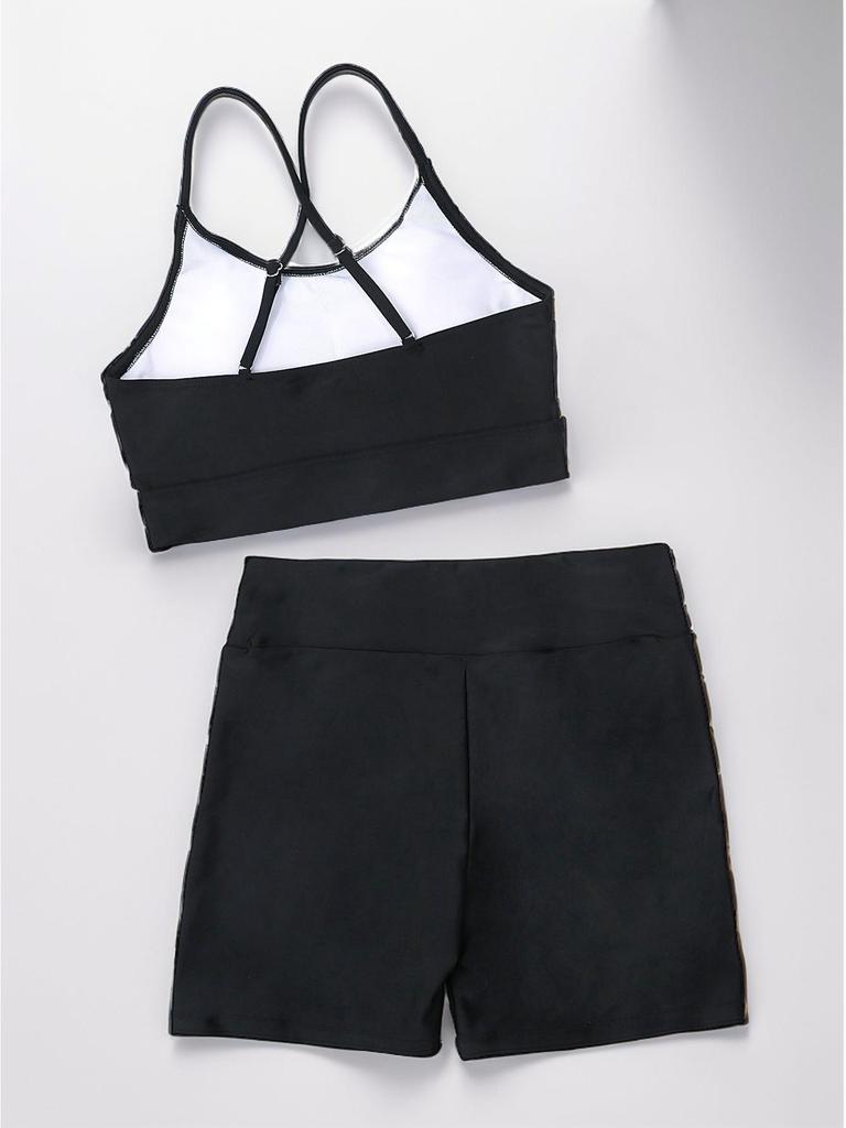 2024 High-Waist Solid Color Tankini Bikini with Shorts - Conservative Swimwear for Europe and America