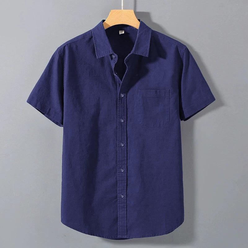 Summer Men's Short Sleeve Shirts Solid Color Stand Collar Oversize T Shirts Breathable Loose Youth Basic Cotton Pocket Shirts