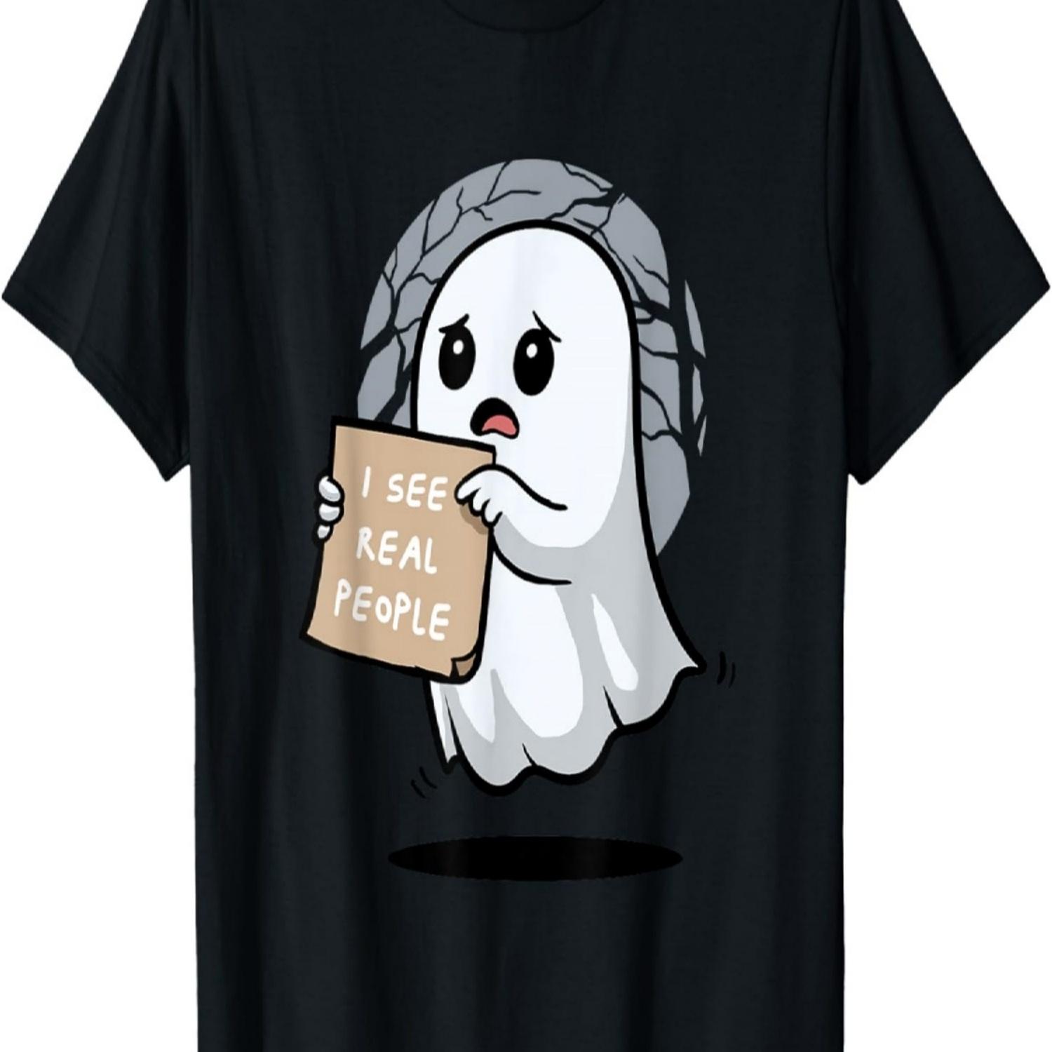 I See Real People Funny Ghost Halloween Humor Art T-Shirt S