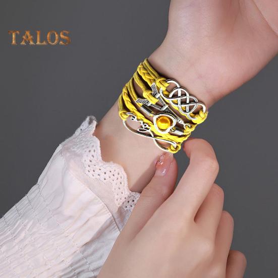 Braided Wrap Layered Faux Leather Bracelet Retro Multilayer Hearts Tower Cord Braided Wristband for Men Women