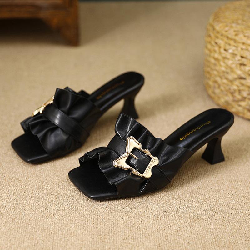 JX Wine Glass and One-word Drag Women's Summer New Versatile Outer Wear Elegant Fashion High-heeled Sandals