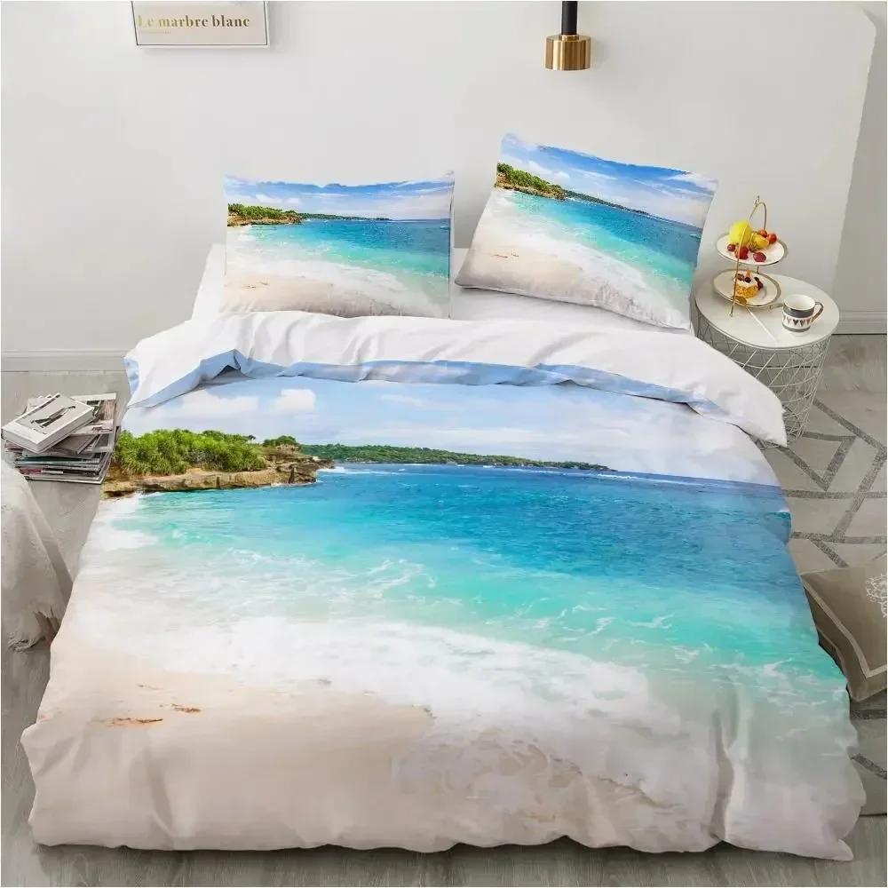 Top Ocean Duvet Cover Set King Size Polyester Tropic Ocean Style Sandy Shore And Sea With Waves Escape To Paradise Theme Bed Set