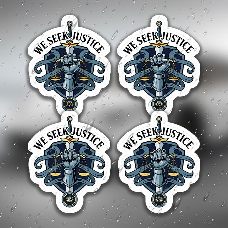 4pcs We Seek Justice - Armoured Gauntlet and Scales Emblem Car Sticker