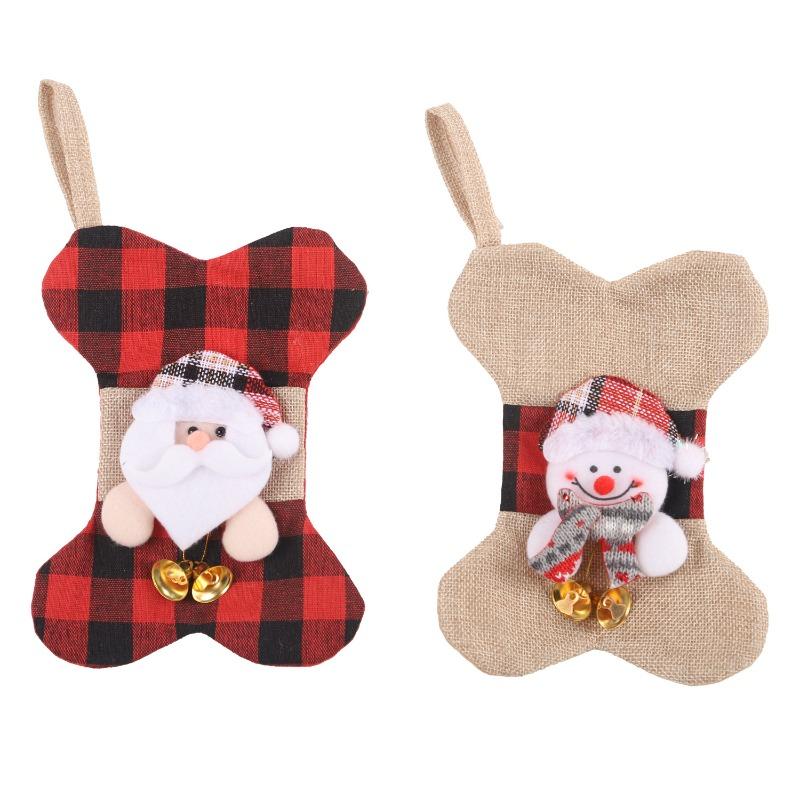 New Christmas Decorations Plaid Bones Pets Christmas Socks Gift Bags Decorative Socks Pendant