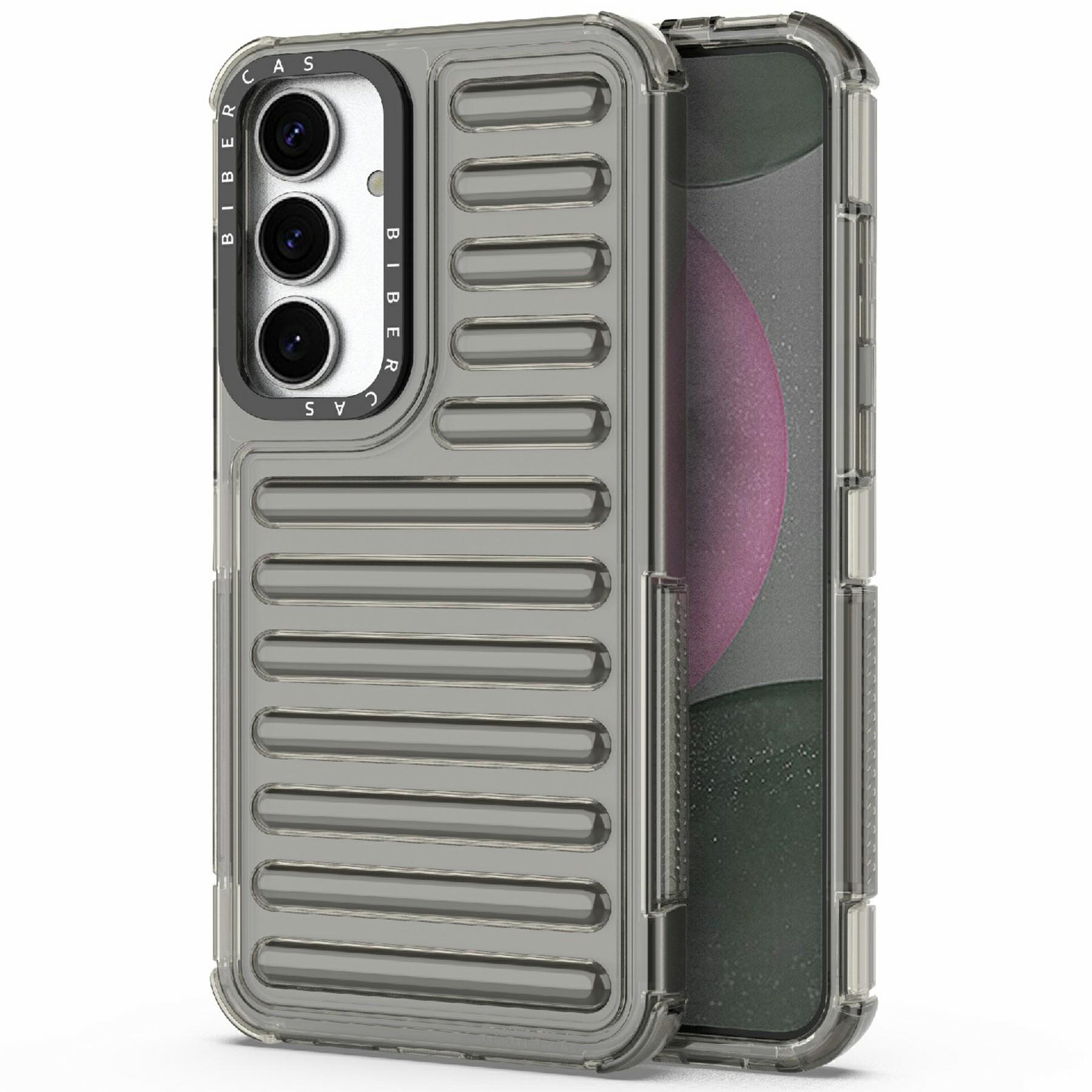 

For Samsung Galaxy S25+ Case Stripe Design Anti-Slip Detachable TPU+PC Phone Cover Grey