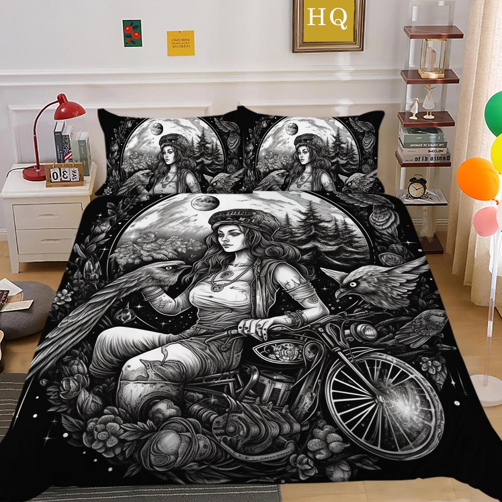Beauty Skull Printed Bed Set Twin Size Polyester Comforter Cover Set Teen Design Superior Home Bedclothes