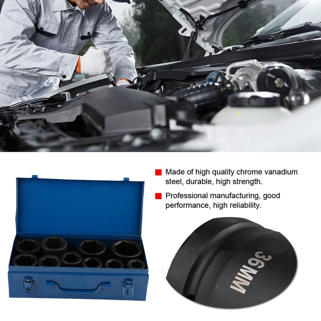 10pcs 1 Inch Drive Metric Deep Impact Socket Set Long Reach Impact Sockets