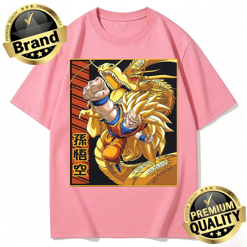 Dragon Ball Trendy Hot Items Cotton Mens  TShirt Super Saiyan 3 Goku Golden Shenron Design Oversized Casual Unisex Streetwear