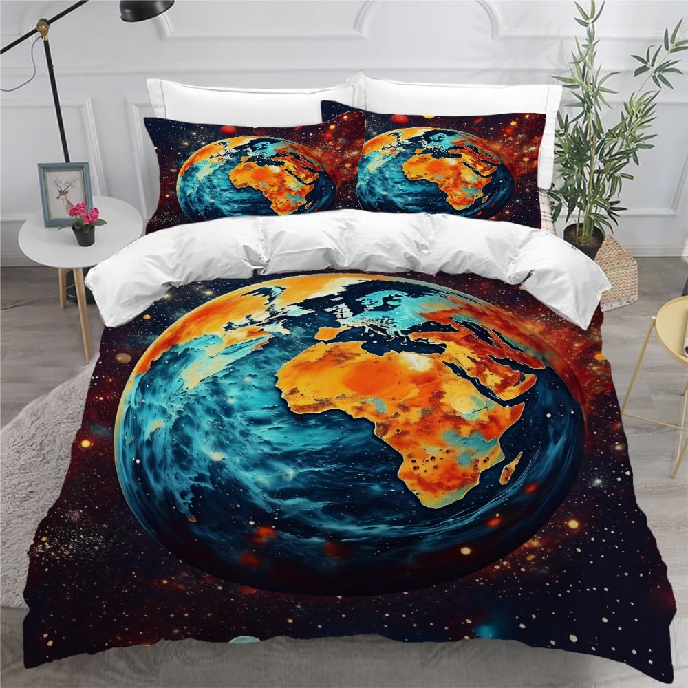 Earth Duvet Cover for Kids Boys Girls Teens Lightweight Down Quilt Covers Bedroom Decor 2 Pillowcases 1 Duvet Cover No Comforter