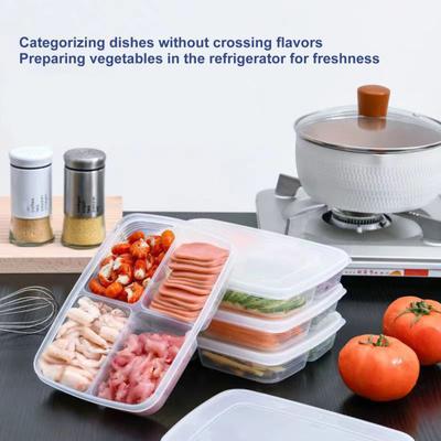 Contenitore per la Conservazione degli Alimenti in Frigo Trasparente 4 Scomparti Buona Tenuta Antigoccia Diviso Vassoio per Verdure con Coperchio Contenitore Riutilizzabile per la Conservazione degli Alimenti Carne Frutta
