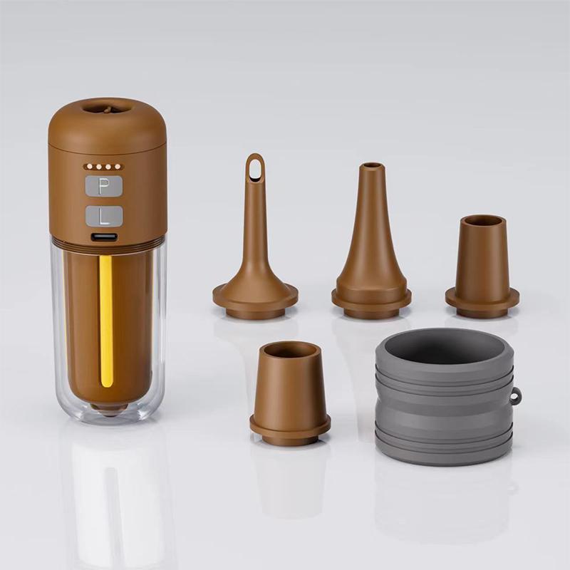 Advanced Portable Air Pump Electrically Powered with Light for Comprehensive Inflating Needs brown