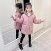 Winterlicher Mädchen-Baumwollmantel mit Kapuze im koreanischen Stil mit Fleecefutter - Mittellange und warme Jacke