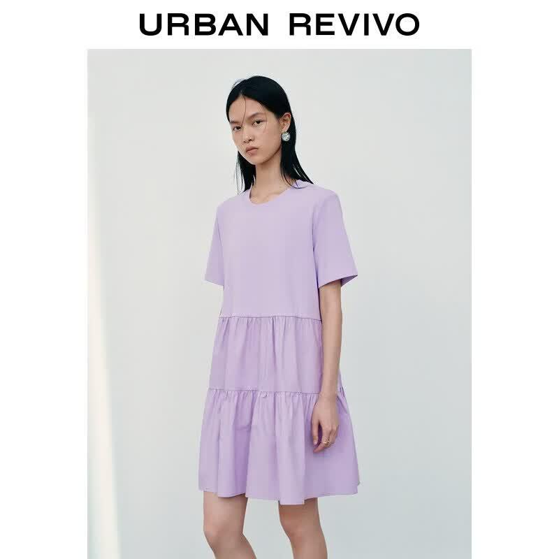 UR2026 Women's Casual Pastel Layered Ruffle Round Neck Dress