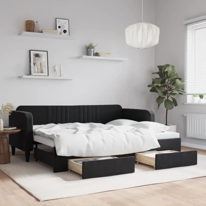 VidaXL Daybed with Trundle and Drawers Black 80x200 Cm Velvet 3197108