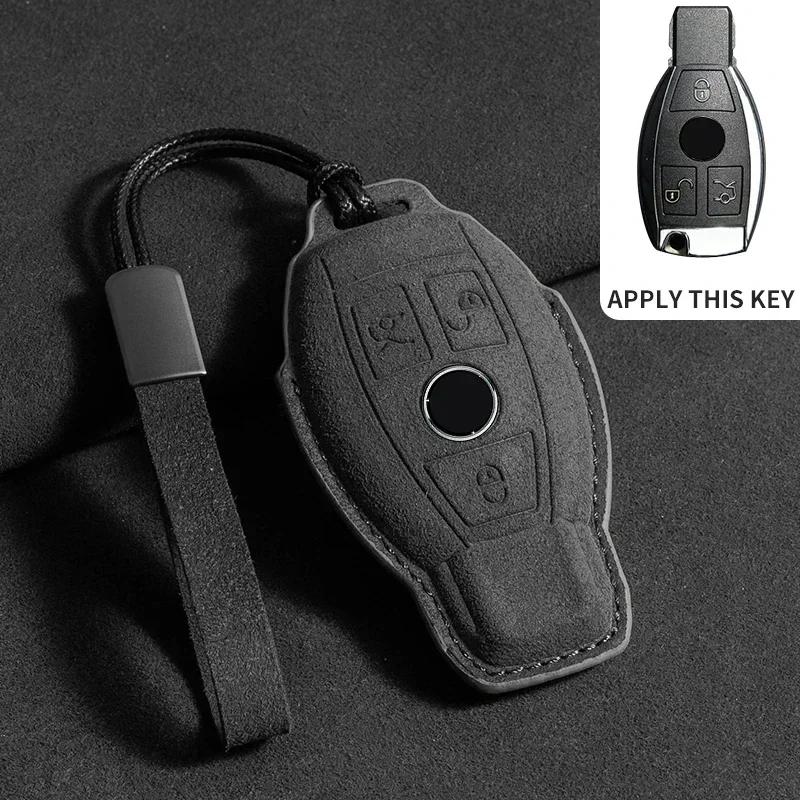 Suede Car Key Case Cover Protector Shell for Mercedes Benz A C E S G Class GLC CLE CLA GLB GLS W177 W205 W213 W222 X167 AMG