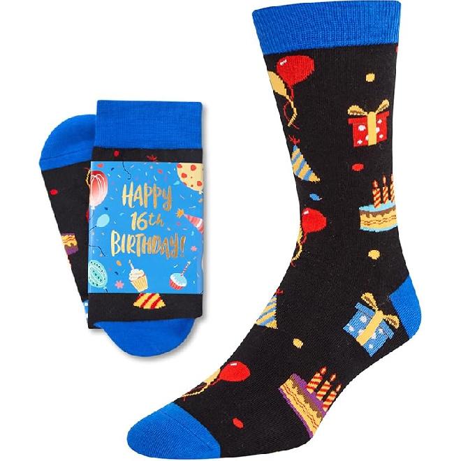 HAPPYPOP 16 Year Old Birthday Gifts - Socks 16th Birthday Gifts Ideas for Teen Girls Boys 16 Birthday Dark Blue