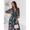 Women's Summer Dress Long Sleeve V-neck Side Slit Printed Long Dress
