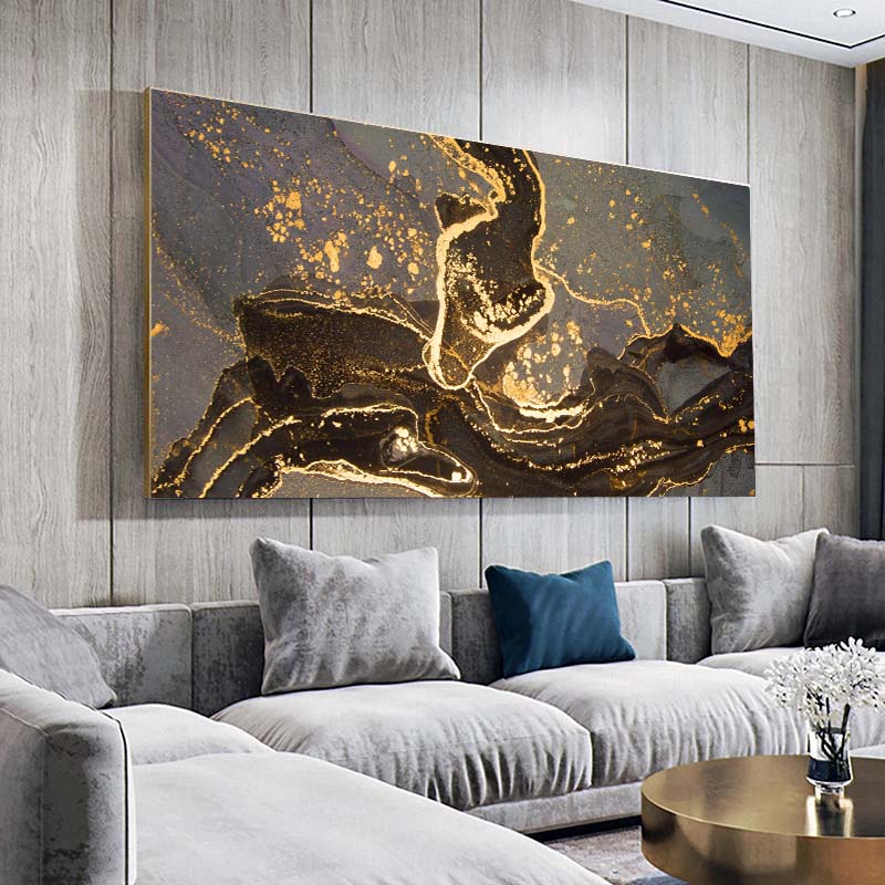 Modernes Abstraktes Leinwandgemälde Goldene Schwarze Linie Wandkunst Poster und Drucke Nordische Luxusbilder für Wohnzimmer Heimdekor