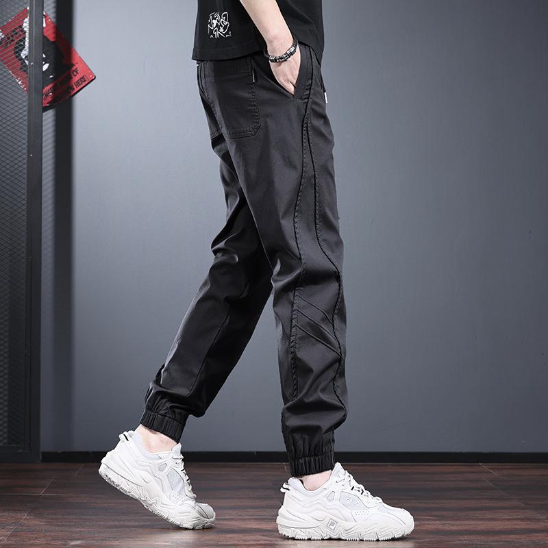 Black tooling casual pants men's new spring and autumn simple versatile leggings fashionable elastic waist men's pants
