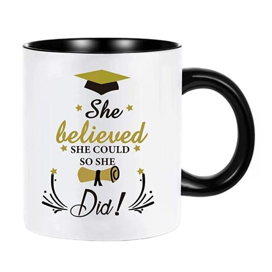 Large Capacity Coffee Cup Graduation Theme Water Cup with Ergonomic Handle Comfortable to