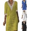 V-neck Half Sleeve Thin Beach Dress Women Elegant Lace Stitching Casual Dress Streetwear