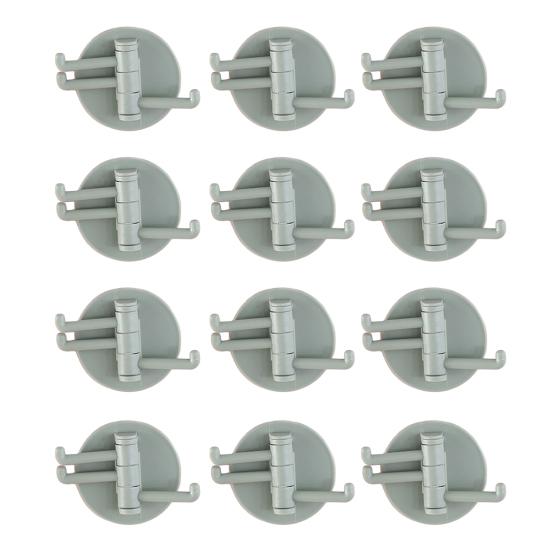 12PCS Wall Hooks, with 3-Branch Rotating Design, Self-Adhesive Waterproof Organizer, Strong Load-Bearing Hooks for Bathroom Kitchen