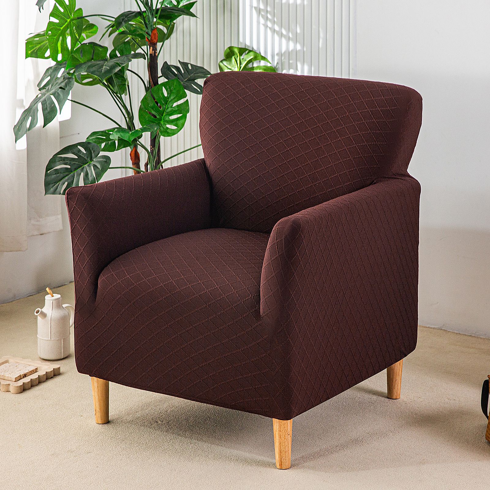 

All-Inclusive Elastic Jacquard Twill Lattice Sofa Cover Single Chair Cover Old-Fashioned American Square Banquet Sofa Chair Cover single banquet chair cover