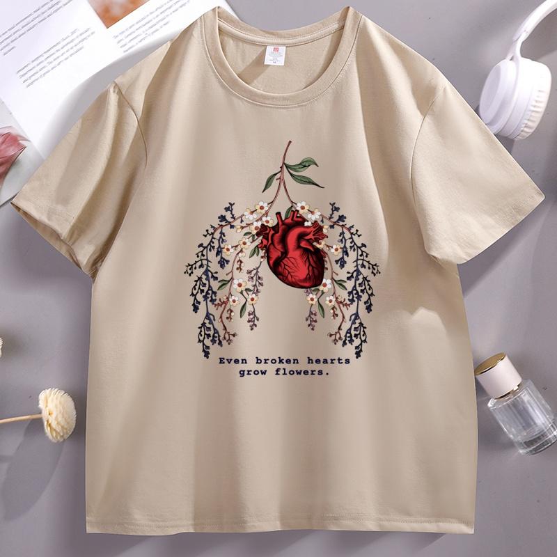 Funny Heart Printed T Shirt Casual Cotton Short Sleeve Round Neck Tshirt Summer Graphic Tees Unisex Clothing Streetwear Tees