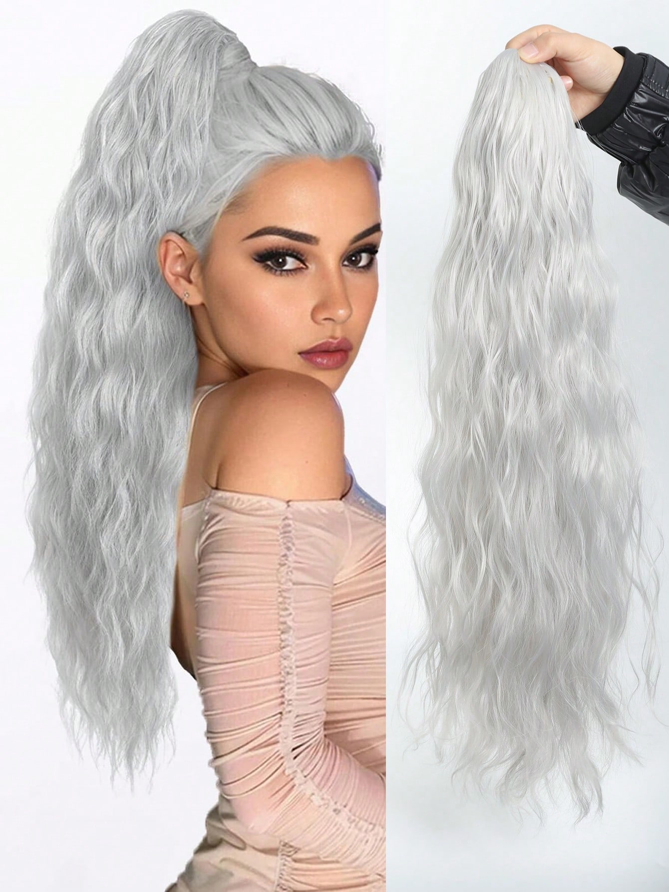 

Aosiwig синтетические длинные хвостики вьющиеся волнистые волосы черные блондинки хвостики наращивание аксессуары для женщин поддельные накладные шиньоны