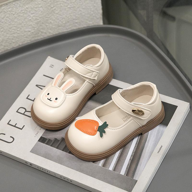 Kids Flats Non-slip Soft Sole Toddle Girls Princess Shoes Cute Rabbit 2025 New Fashion Children Leather Shoes Round Toes Sweet