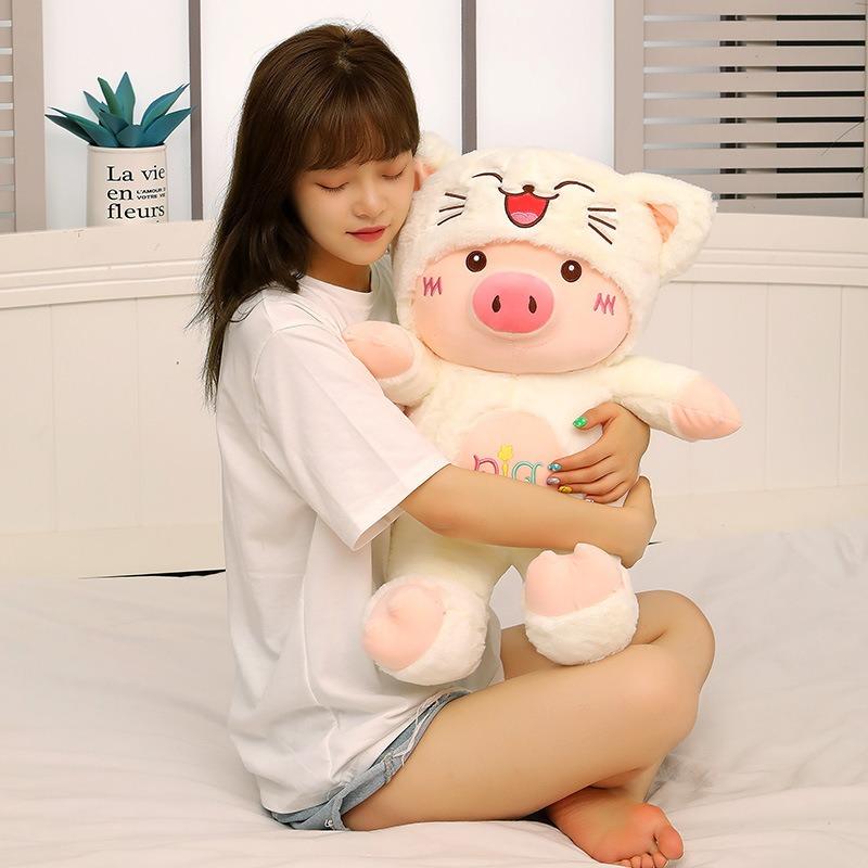Cute Pig Plush Pillow Soft Hugging Stuffed Animal for Sleep Stress Relief Soothing Companion Birthday Holiday Gift Doll