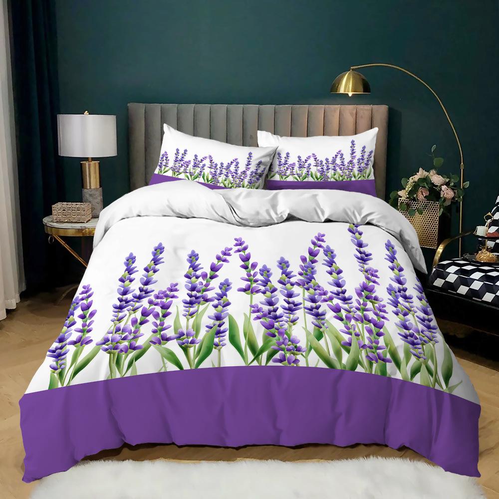 Leaf Flower Print Three-Piece Kit Quilt Cover Small And Fresh