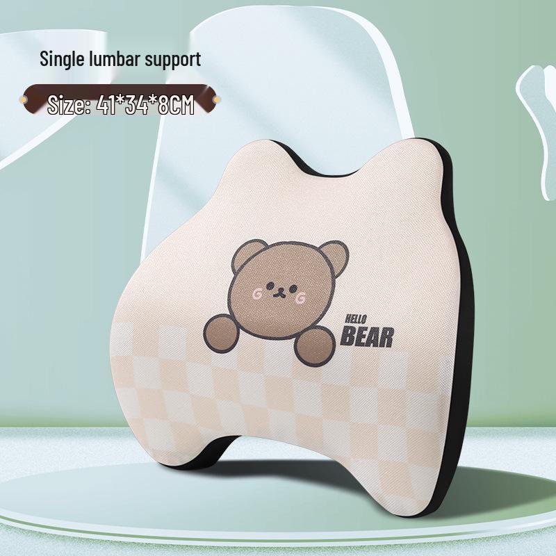 Cartoon Bear Memory Foam Lumbar & Headrest Pillow Set for Car